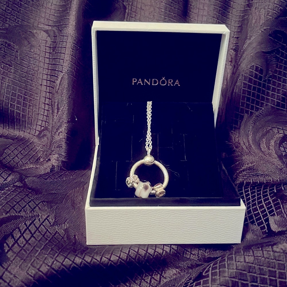 Pandora sterling silver charm necklace in original box